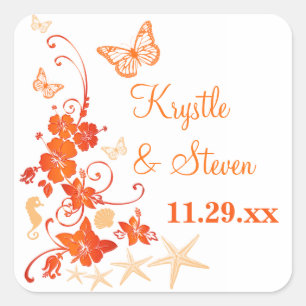 1.5" Sand, Orange, White Tropical Wedding Sticker