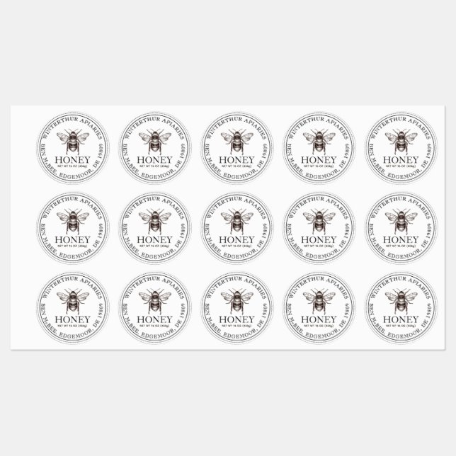 1.5" Vintage Bee Waterproof Vinyl Honey Label (Sheet)