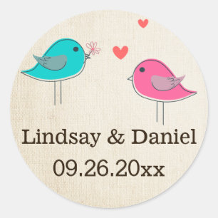 1.5" Whimsical Birds in Love Wedding Sticker 2