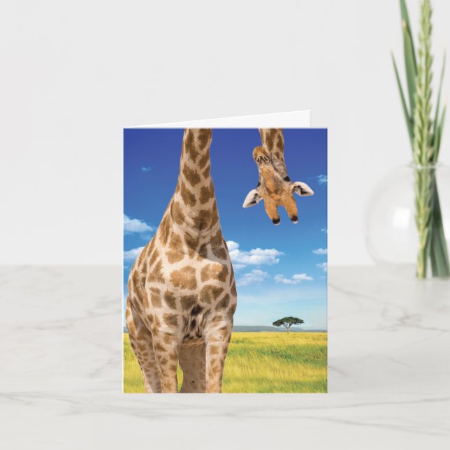 1 Adorable Birthday Card - Upside-Down Giraffe (Front)
