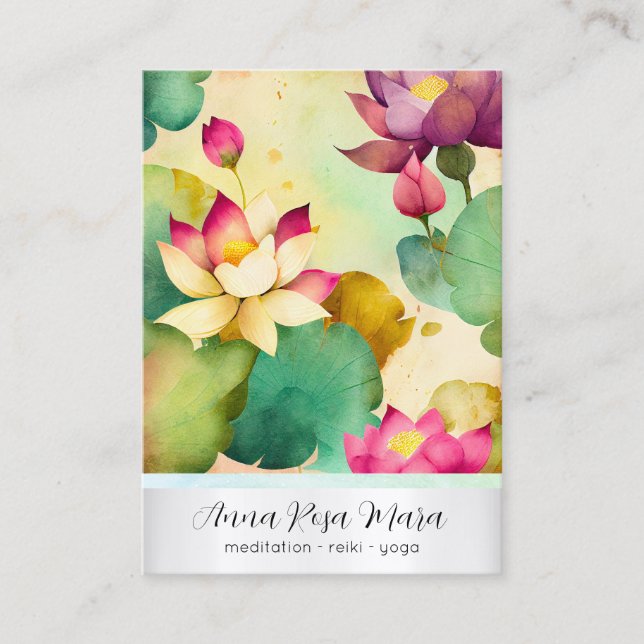 *~*  1 Art Lotus   PHOTO Nature Flowers QR AP67 Business Card (Front)