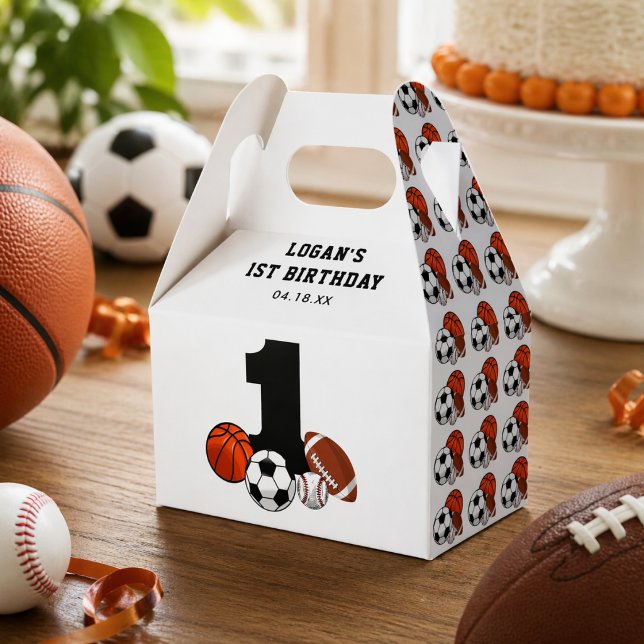 1 Ball Sports Theme Boy’s 1st Birthday Favour Box (1 Ball Sports Theme Boy’s 1st Birthday Favor Boxes)