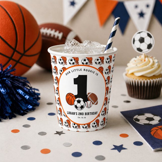 1 Ball Sports Theme Boy’s 1st Birthday Paper Cups (1 Ball Sports Theme Boy’s 1st Birthday Paper Cups)