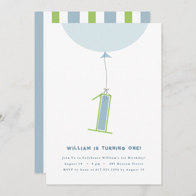 #1 Balloon First Birthday Invitation (Front/Back)