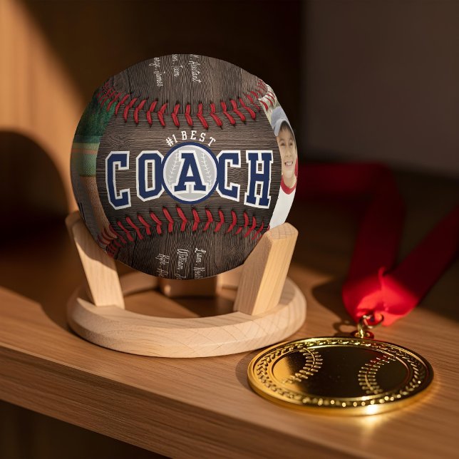 #1 Best Coach Photo Team Roster Keepsake Woodgrain Baseball (#1 Best Coach Photo Team Roster Keepsake Woodgrain Baseball)