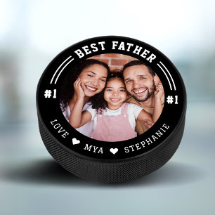 #1 Best Father Photo Keepsake Custom Photo & Names Hockey Puck