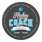 #1 Best Hockey Coach Personalised Team Roster Hockey Puck (Front)