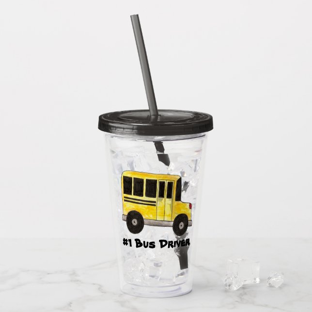 #1 Bus Driver Yellow School Bus Teacher Education Acrylic Tumbler (Front Ice)