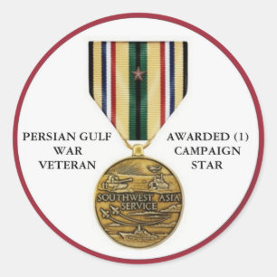1 CAMPAIGN STAR PERSIAN GULF WAR VETERAN CLASSIC ROUND STICKER