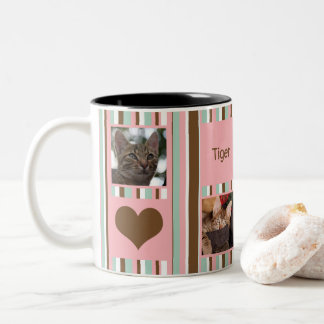 #1 Cat Mom Photo Collage Neapolitan Stripe Two-Tone Coffee Mug