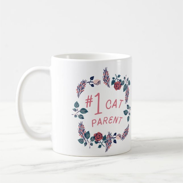 #1 Cat Parent Cute Cat Peach Design Coffee Mug (Left)