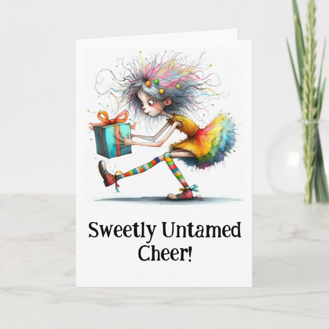 *  1 Colourful  Whimsical Christmas Girl  Gift AP9 Thank You Card (Front)