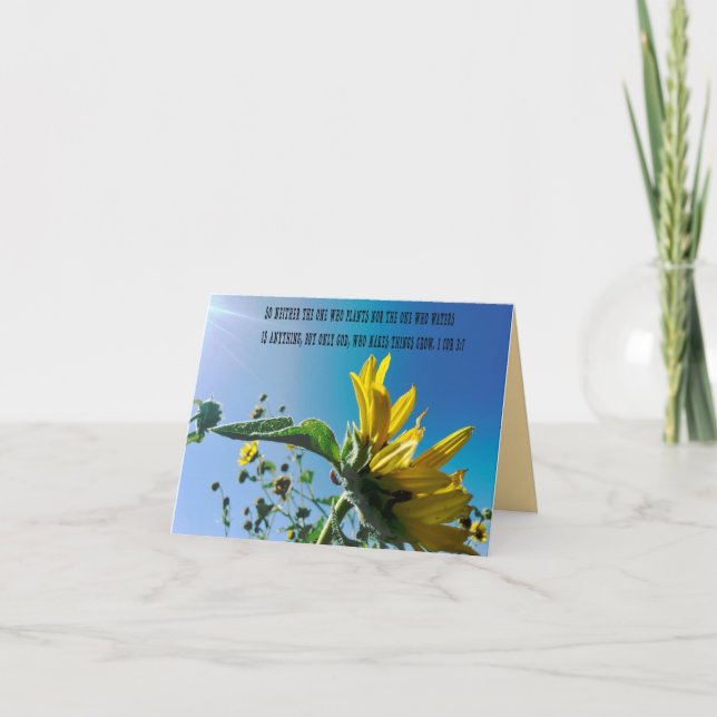 1 Cor3:7 God makes things grow Sunflower Note Card (Front)