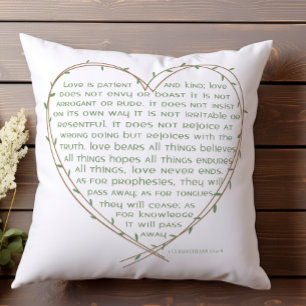 1 Corinthians 134 Love is Patient Green Vine Heart Cushion