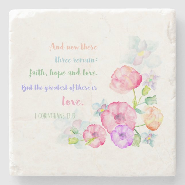 1 corinthians 13:13 Love Bible Verse Stone Coaster (Front)