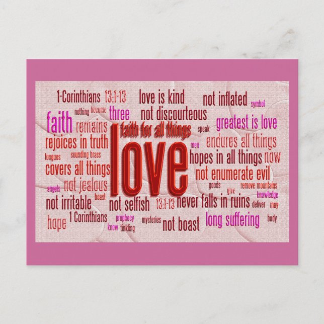 1 Corinthians 13:1-13 Heart Cloth Postcard (Front)