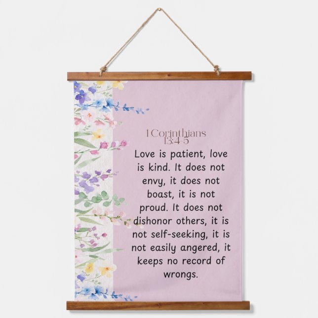 1 Corinthians 13:4-5 Bible Verse Image Hanging Tapestry (Front)
