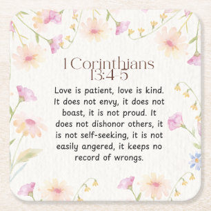 1 Corinthians 13:4-5 Christian Bible Verse Art Square Paper Coaster