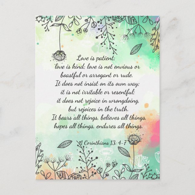 1 Corinthians 13: 4-7  Postcard (Front)