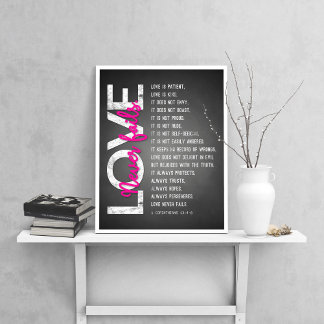 1 Corinthians 13:4-8 Bible Verse, Chalk & Pink Poster