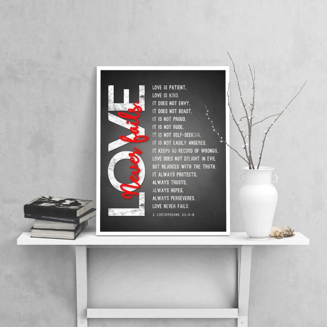 1 Corinthians 13:4-8 Bible Verse, Chalk & Red Poster (Creator Uploaded)