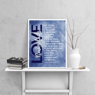 1 Corinthians 13:4-8 Bible Verse, Dark Blue Poster