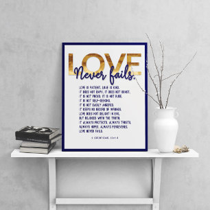 1 Corinthians 13:4-8 Bible Verse, Gold & Darkblue Poster