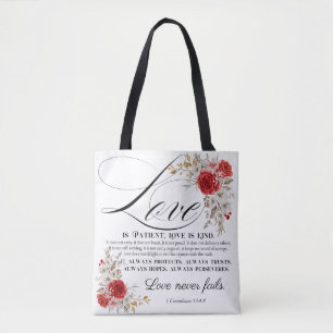 1 Corinthians 13:4-8 Love is Patient Bible Floral Tote Bag