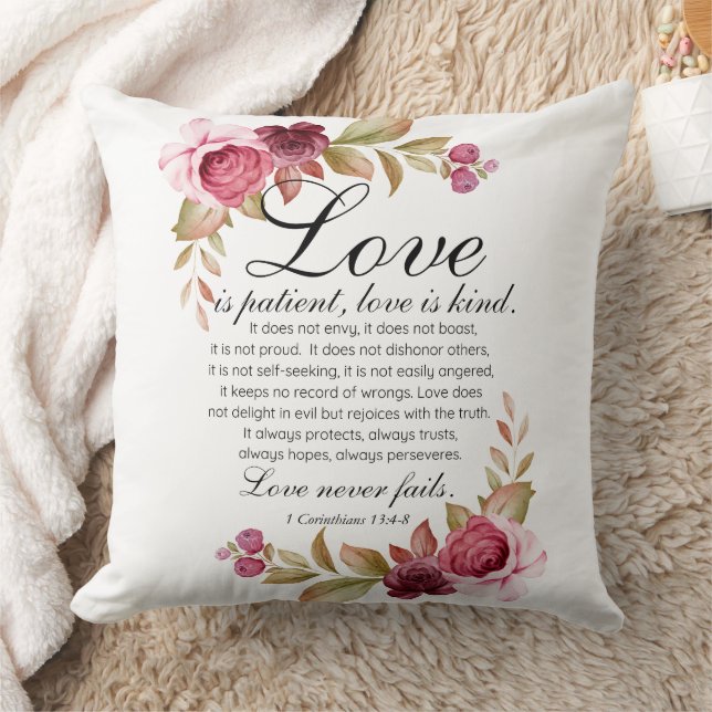 1 Corinthians 13:4-8 Love is Patient Floral Bible Cushion (Blanket)