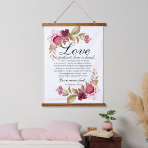1 Corinthians 13:4-8 Love is Patient Floral Bible Hanging Tapestry
