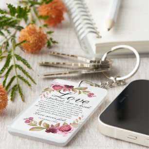 1 Corinthians 13:4-8 Love is Patient Floral Bible Key Ring