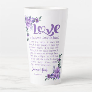 1 Corinthians 13:4-8 Love is Patient Purple Floral Latte Mug