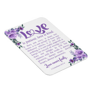 1 Corinthians 13:4-8 Love is Patient Purple Floral Magnet