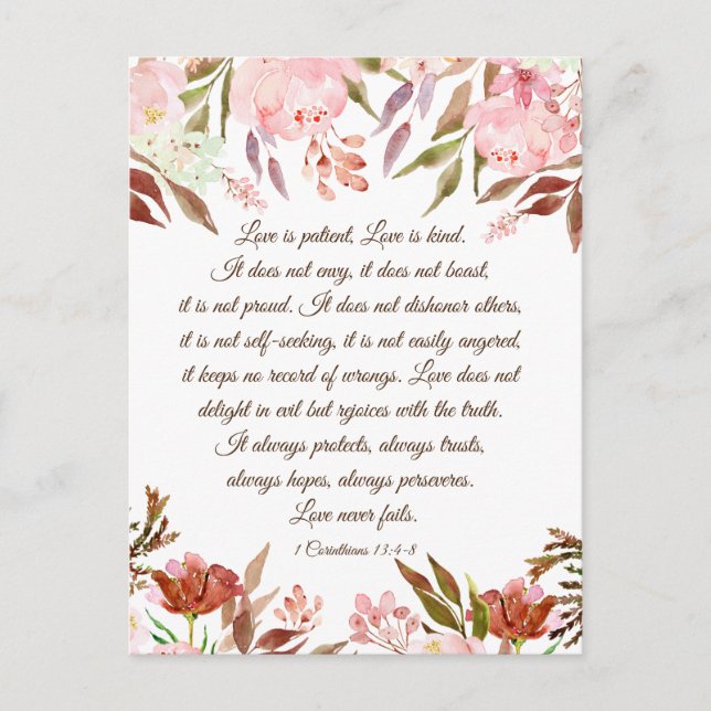 1 Corinthians 13:4-8 Love is Patient Wedding Postcard (Front)