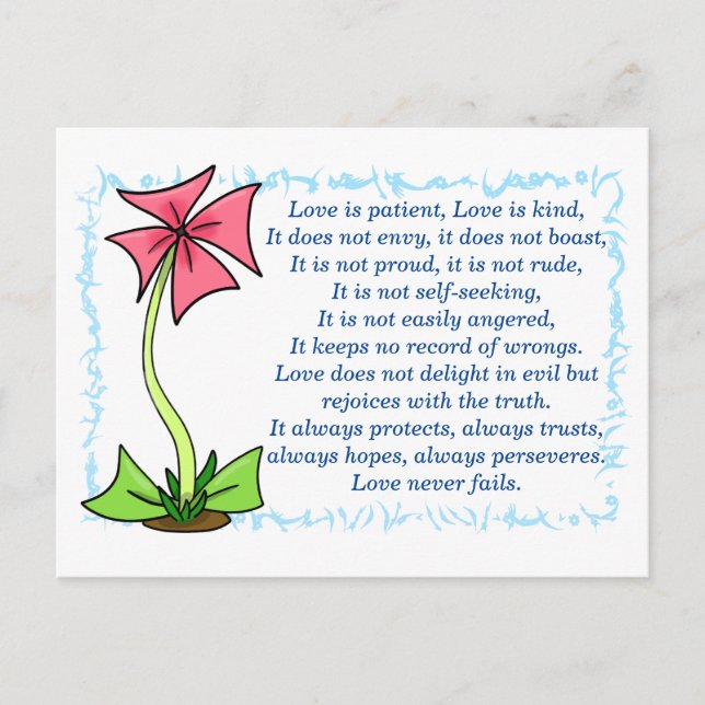 1 Corinthians 13:4-8a Love Is Postcard (Front)