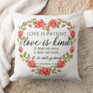 1 Corinthians 13:4 Love is Patient Floral Heart Cushion