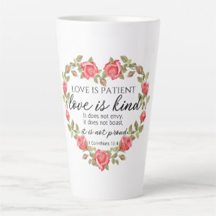 1 Corinthians 13:4 Love is Patient Floral Heart Latte Mug