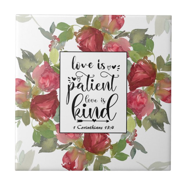 1 Corinthians 13:4 Love is Patient Love is Kind Tile (Front)