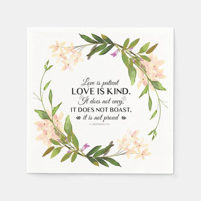 1 Corinthians 13:4 Love is patient Pink Floral Napkin (Front)