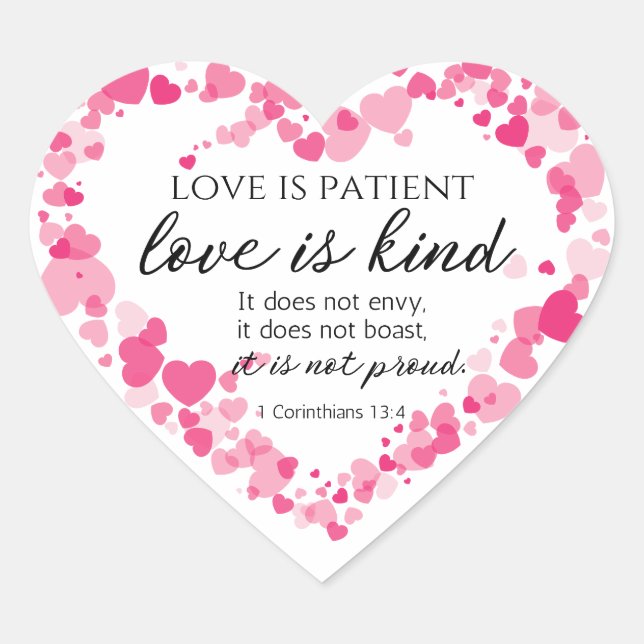 1 Corinthians 13:4 Love is Patient Pink Hearts Heart Sticker (Front)