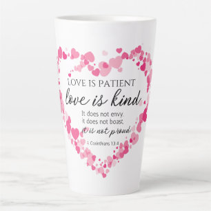 1 Corinthians 13:4 Love is Patient Pink Hearts Latte Mug