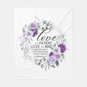 1 Corinthians 13:4 Love is Patient Violet Floral Fleece Blanket