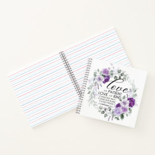 1 Corinthians 13:4 Love is Patient Violet Floral Notebook