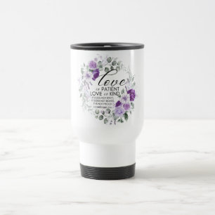 1 Corinthians 13:4 Love is Patient Violet Floral Travel Mug