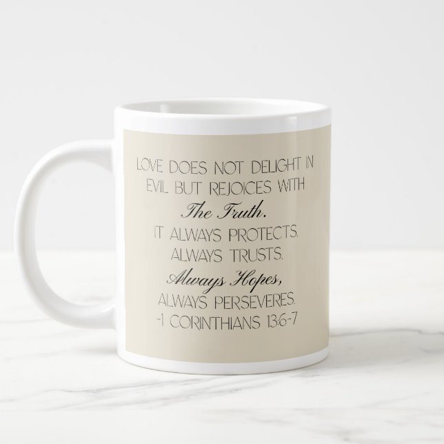 1 Corinthians 13:6-7 Hope Bible Verse Mug  (Left)
