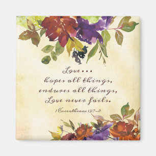 1 Corinthians 13:7 Love never fails Autumn Floral Magnet