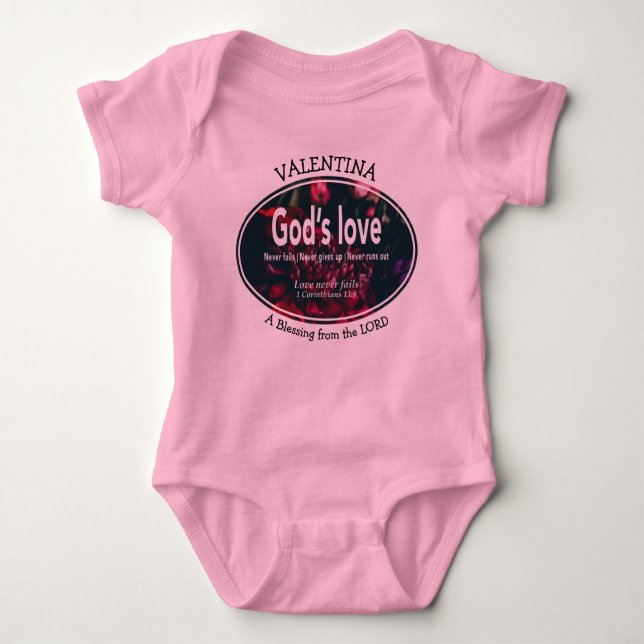 1 Corinthians 13:8 | LOVE NEVER FAILS Custom Photo Baby Bodysuit (Front)