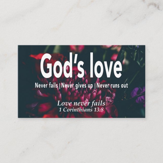 1 Corinthians 13:8 LOVE NEVER FAILS Scripture Business Card (Front)