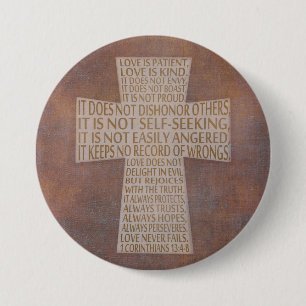 1 Corinthians 13 Love Chapter Cross Rustic Button