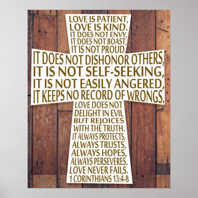 1 Corinthians 13 Love Chapter Cross Rustic Wood Poster (Front)
